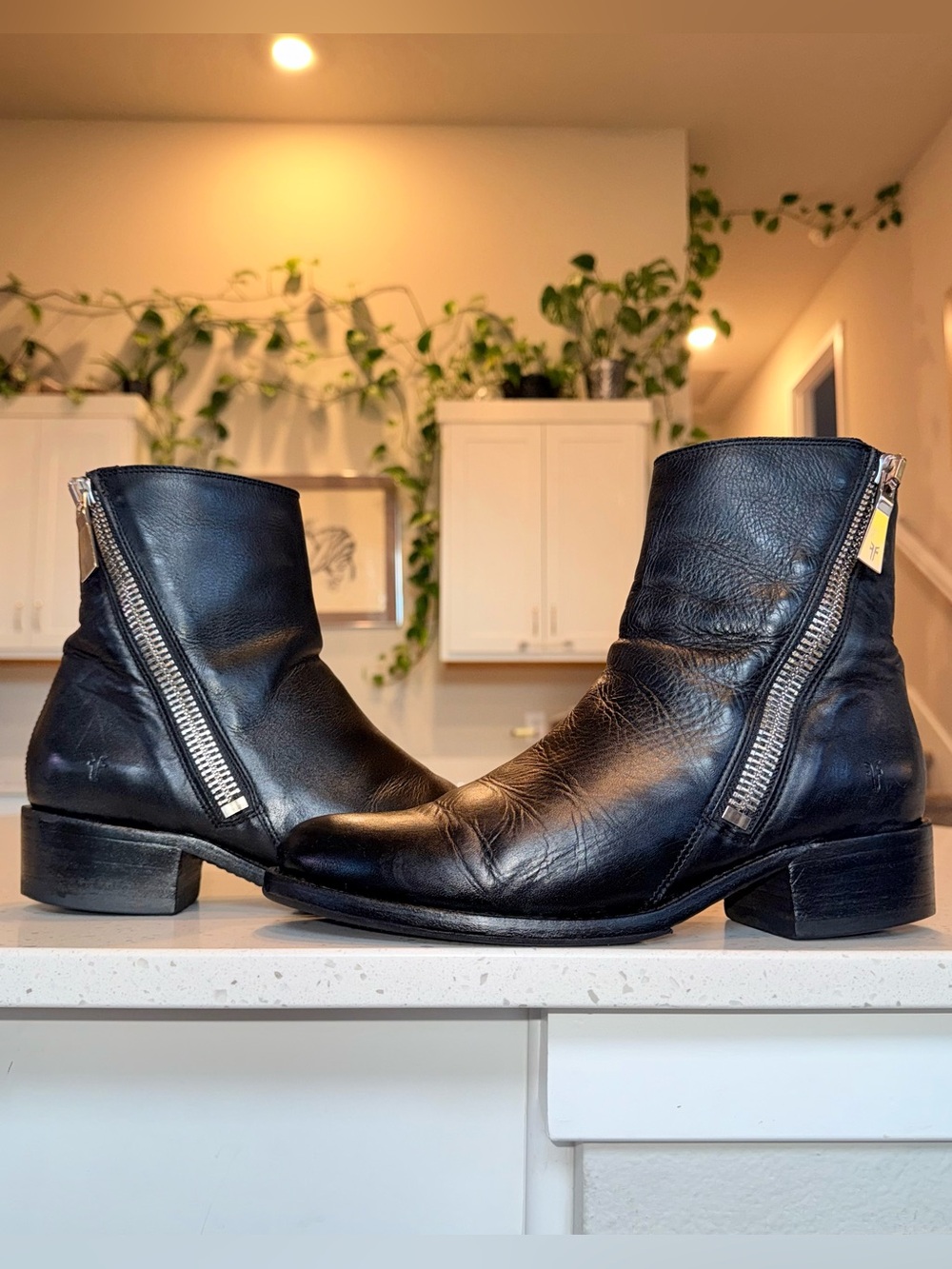Frye Demi Side-Zip Black Leather Ankle Boots
